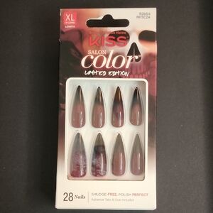 Kiss Salon Color Limited Edition Press-On Nail Shiny Red Black Ombre XL 28pc NEW